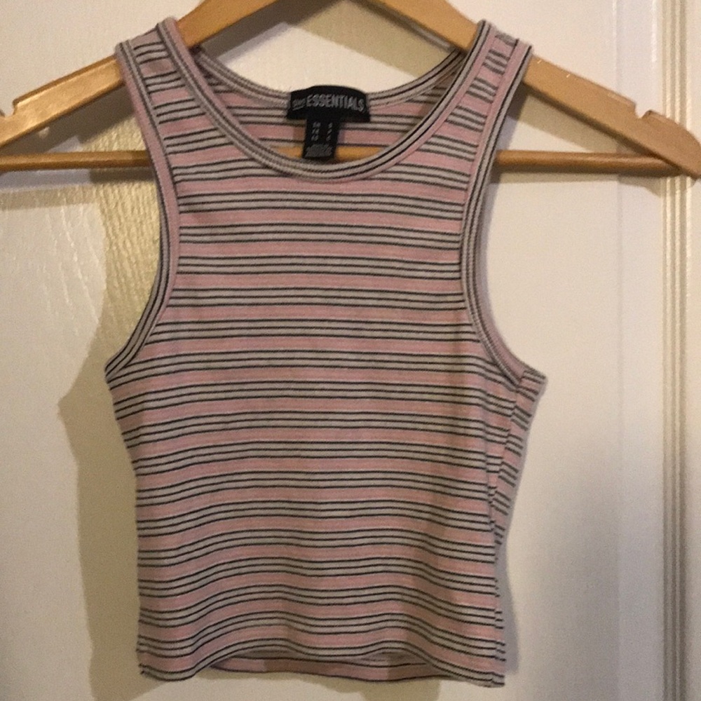 Essentials Pink Striped Ribbed Crop Tank